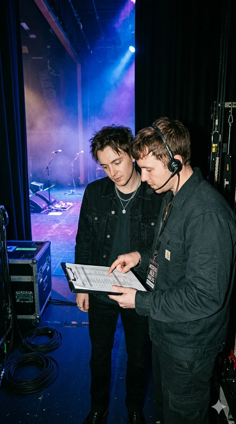 Two hands meeting in a digital handshake — confirming gig details before the show